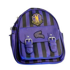 NWT:Wednesday Addams Nevermore Academy Purple & Black Striped Mini Backpack 10.5